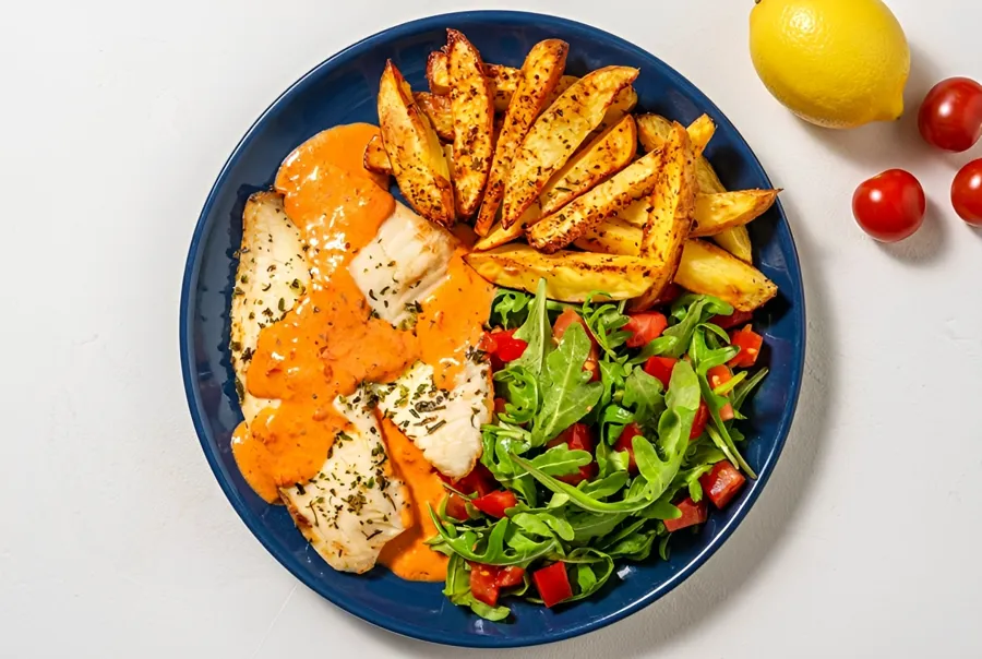 Herby Fish With Paprika Wedges
